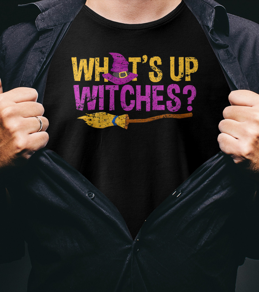 Halloween Fun What's Up Witches Purple Hat Broomstick T-Shirt