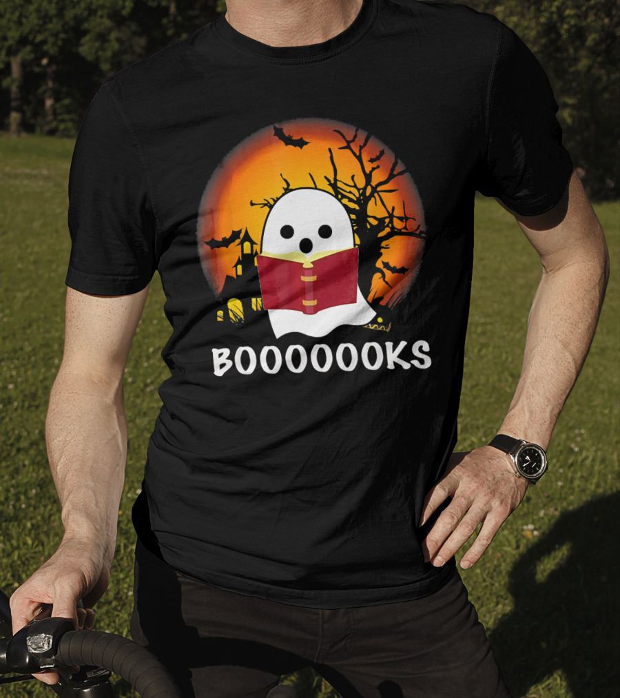 Boo Read Books Halloween Boooooooks Ghost With Red Book And Spooky Bats T-Shirt