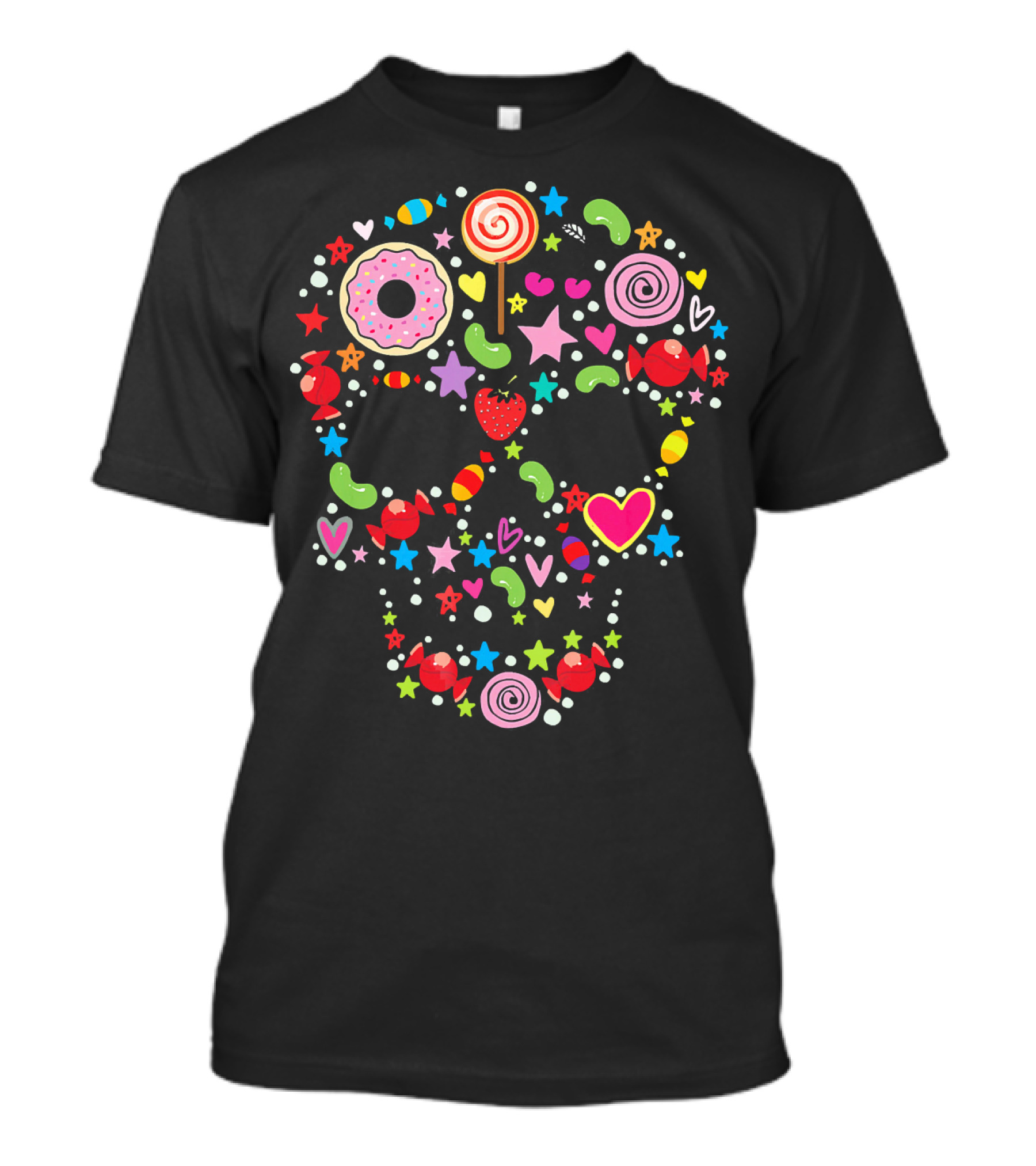 Candy Skull Día De Los Muertos Colorful Sweets And Stars T-Shirt