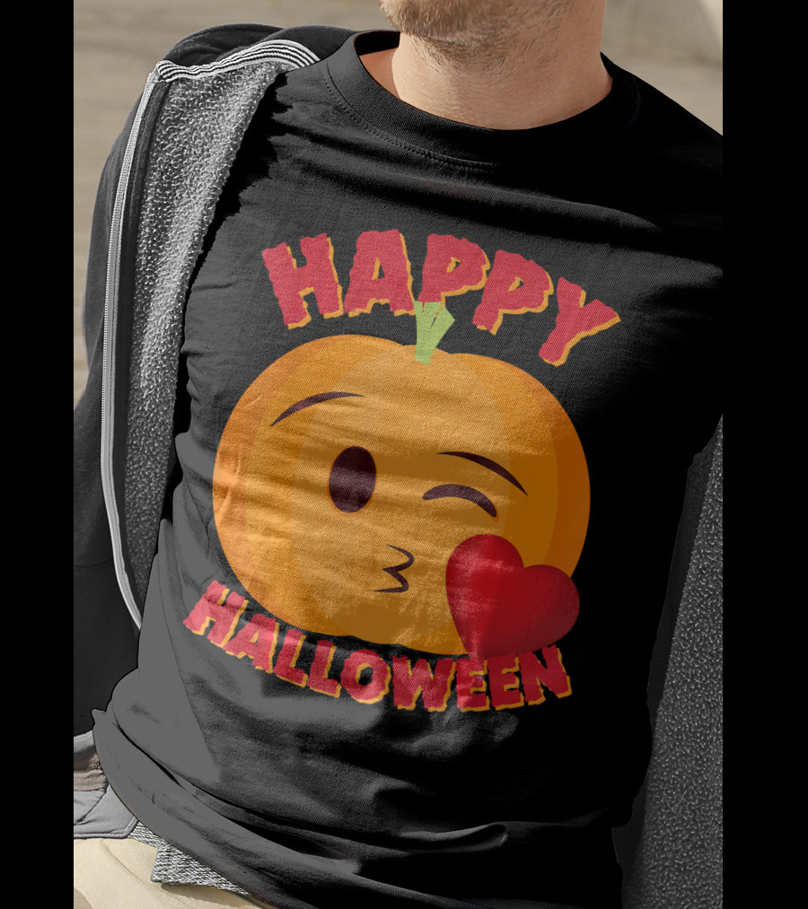 Happy Halloween Blowing Kiss Emoji Pumpkin T-Shirt