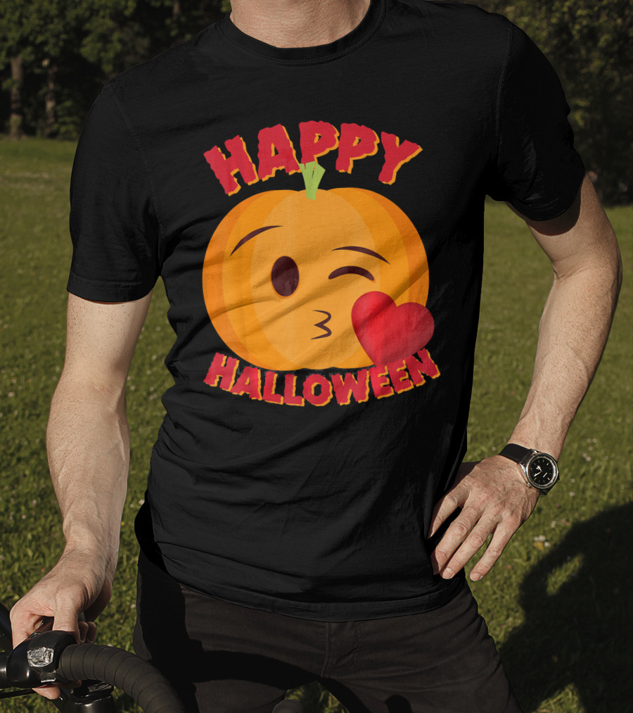 Happy Halloween Blowing Kiss Emoji Pumpkin T-Shirt