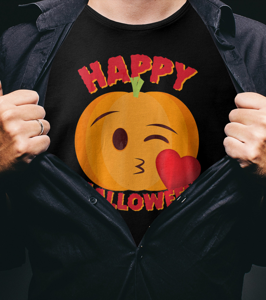 Happy Halloween Blowing Kiss Emoji Pumpkin T-Shirt