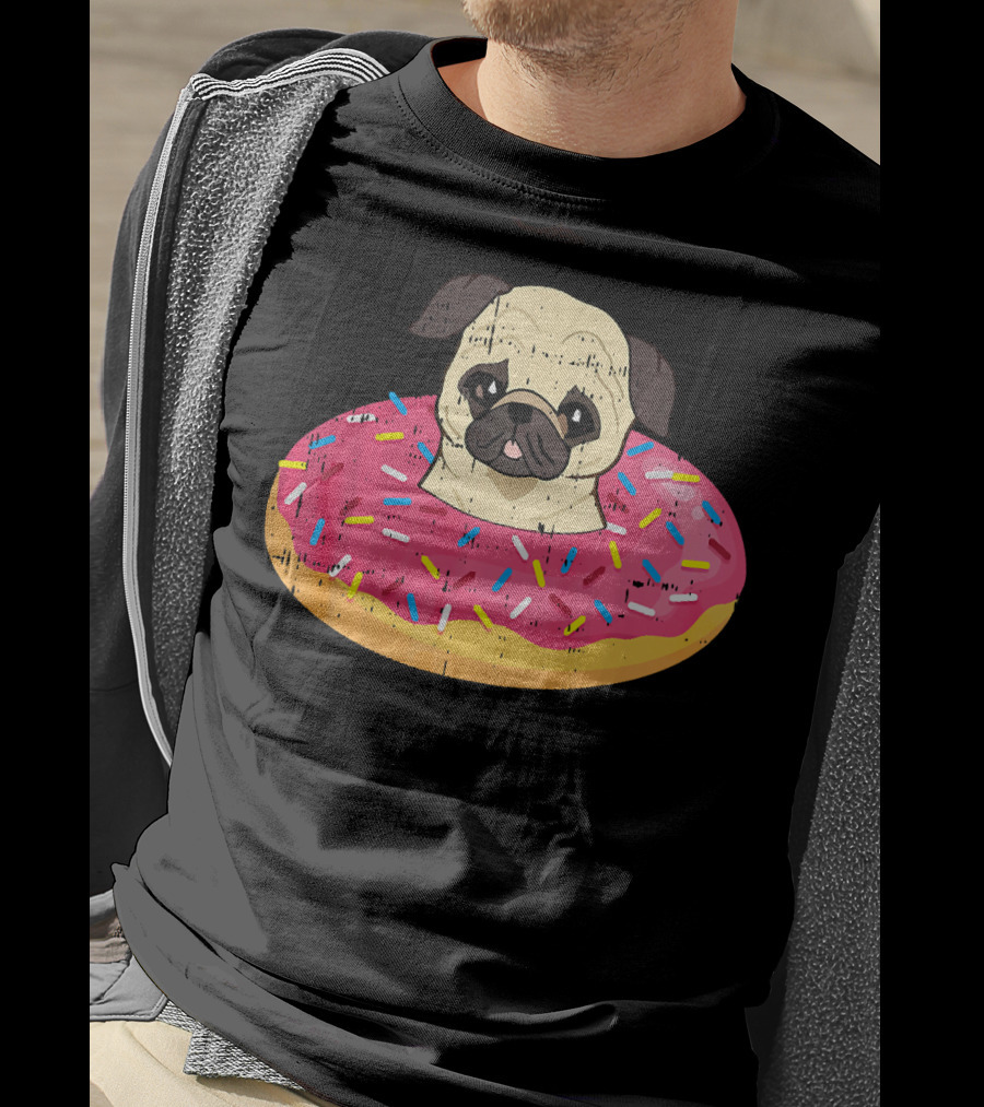 Pug Dog In Colorful Sprinkle Doughnut Floatie Pet Donut Cute T-Shirt