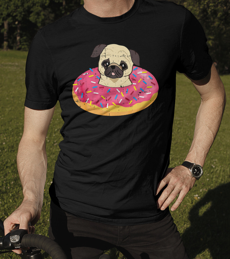 Pug Dog In Colorful Sprinkle Doughnut Floatie Pet Donut Cute T-Shirt
