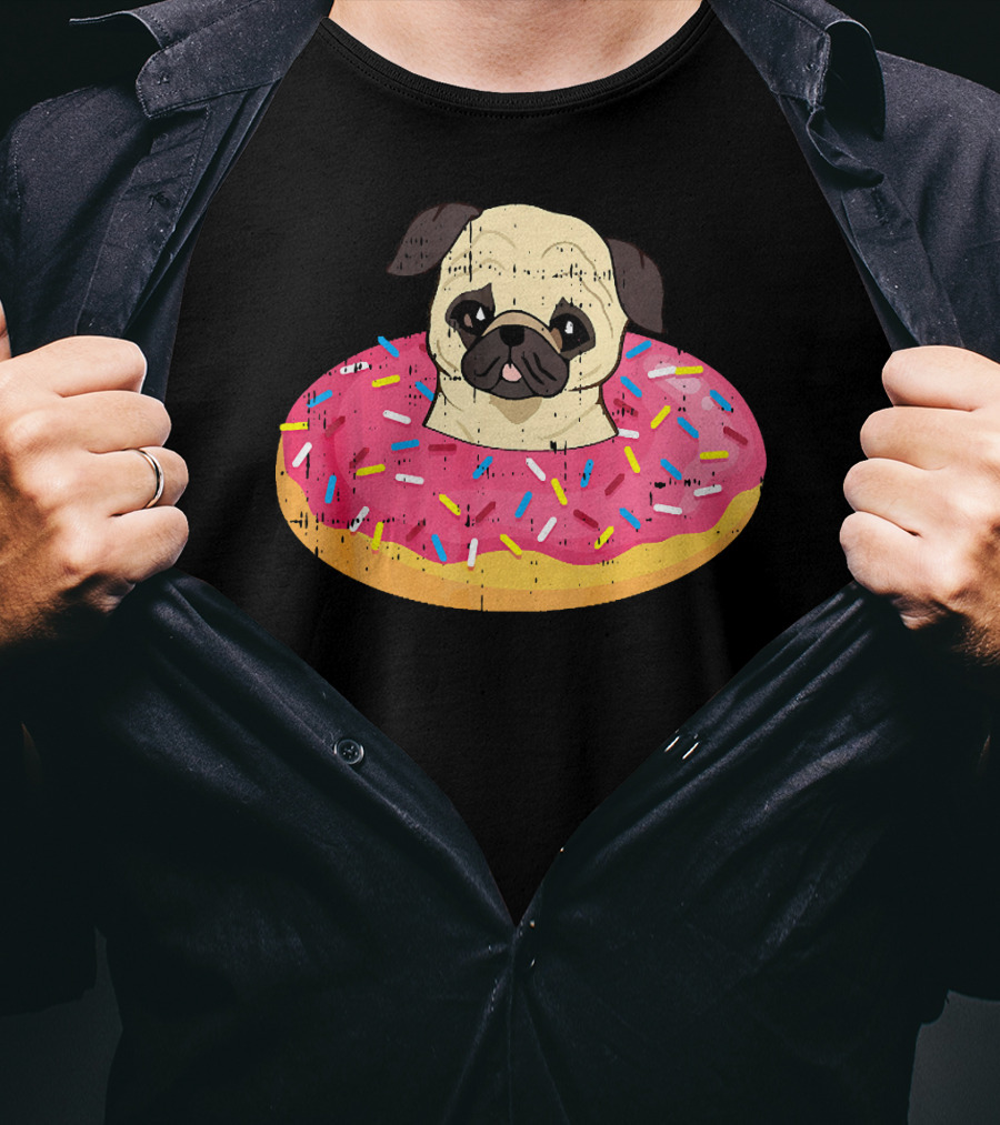 Pug Dog In Colorful Sprinkle Doughnut Floatie Pet Donut Cute T-Shirt