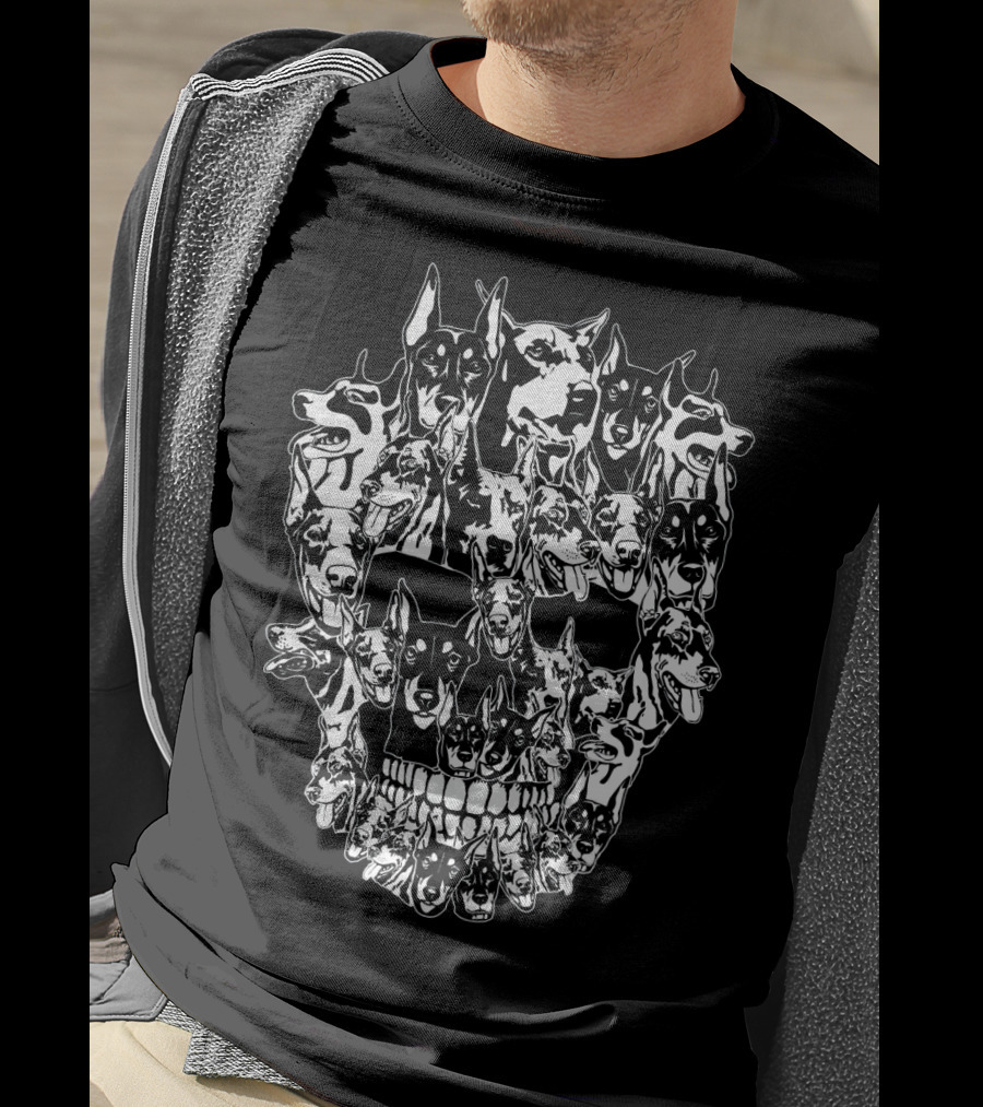 Doberman Dog Faces Forming Skull Design Best T-Shirt