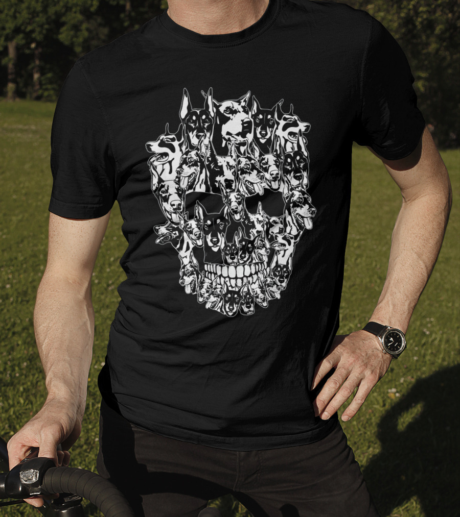 Doberman Dog Faces Forming Skull Design Best T-Shirt
