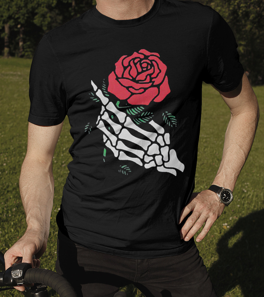 Rose White Skeleton Hand Holding Red Rose T-Shirt
