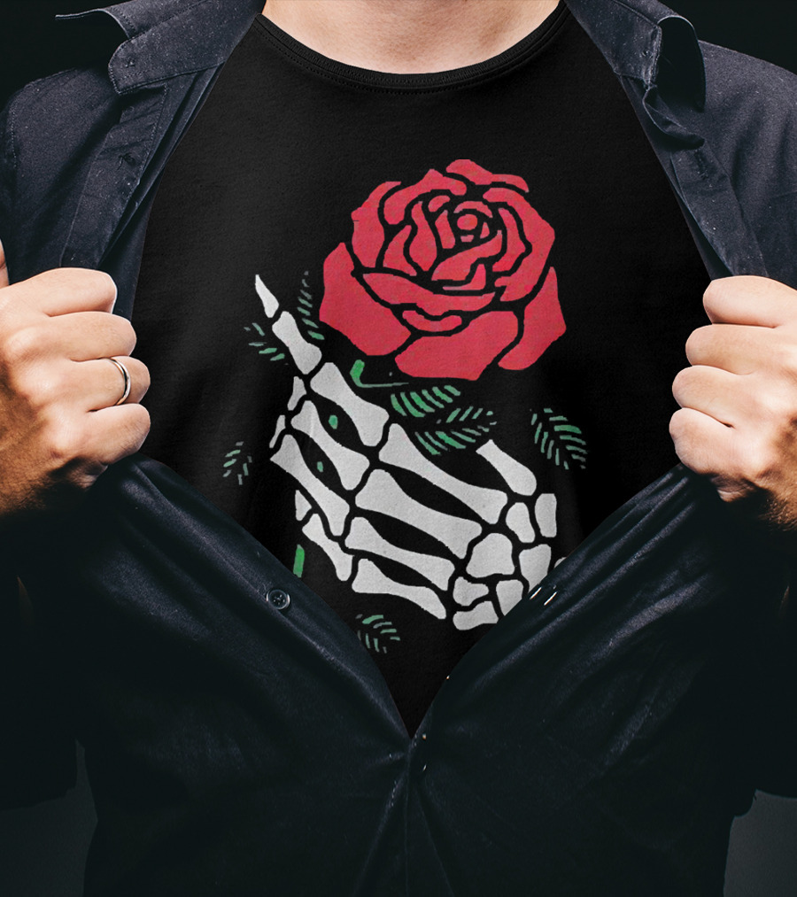 Rose White Skeleton Hand Holding Red Rose T-Shirt