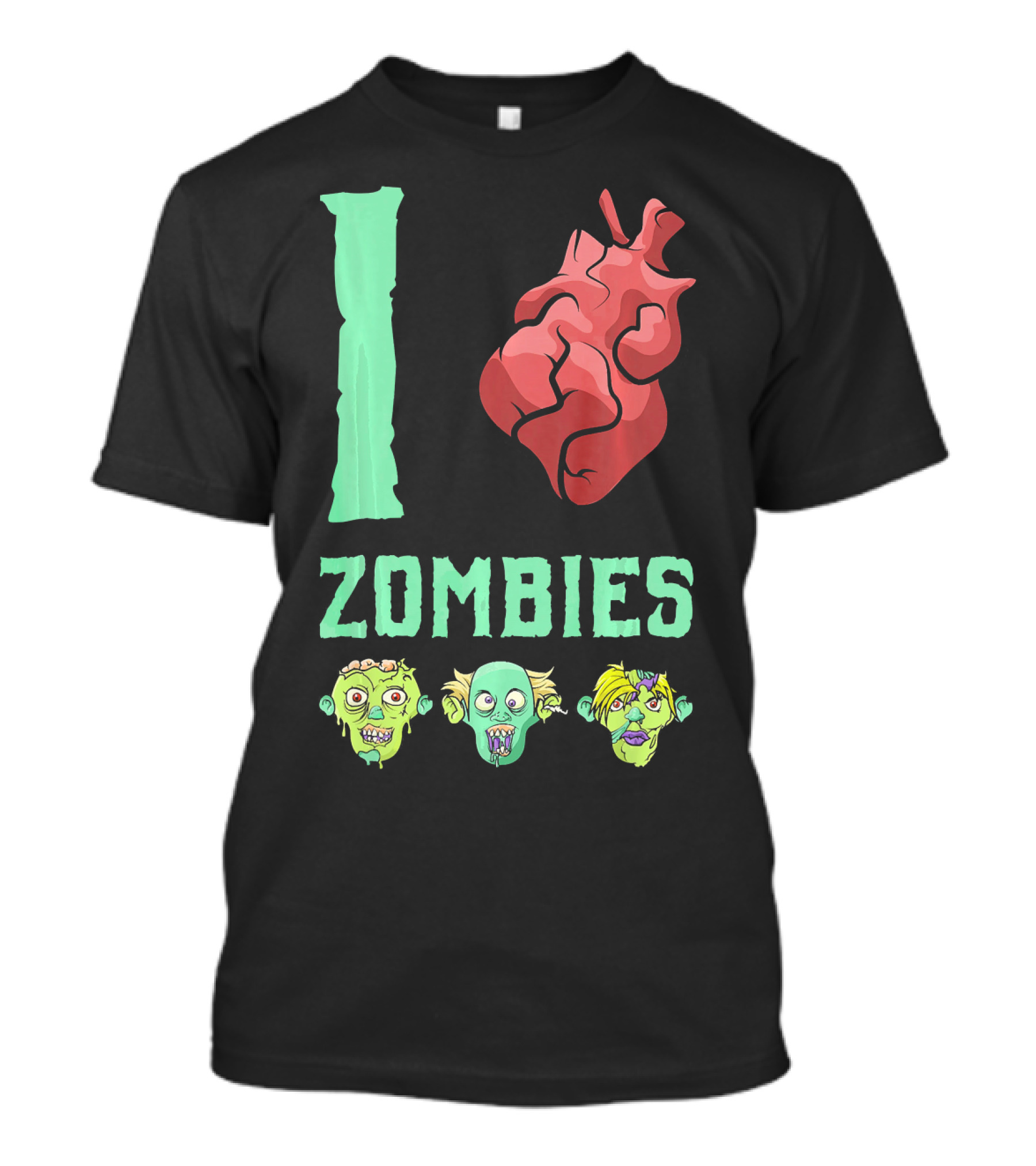 I Love Zombies Heart With Zombie Faces T-Shirt