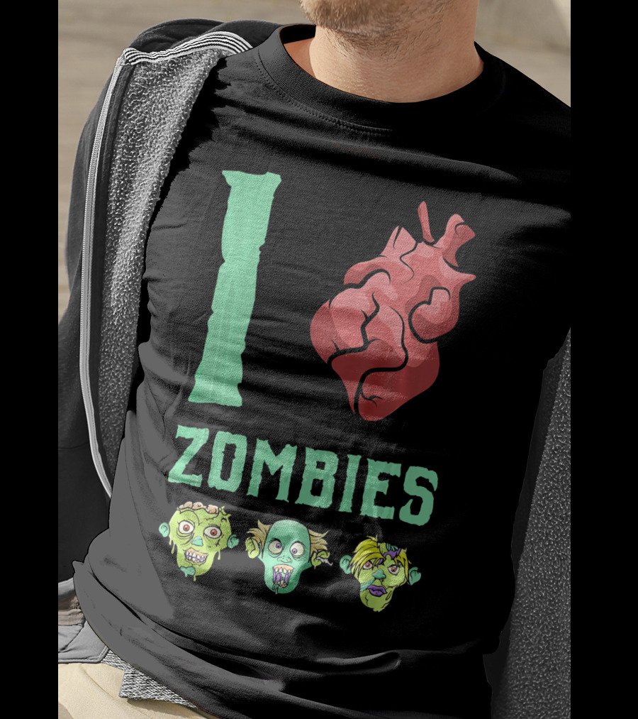 I Love Zombies Heart With Zombie Faces T-Shirt