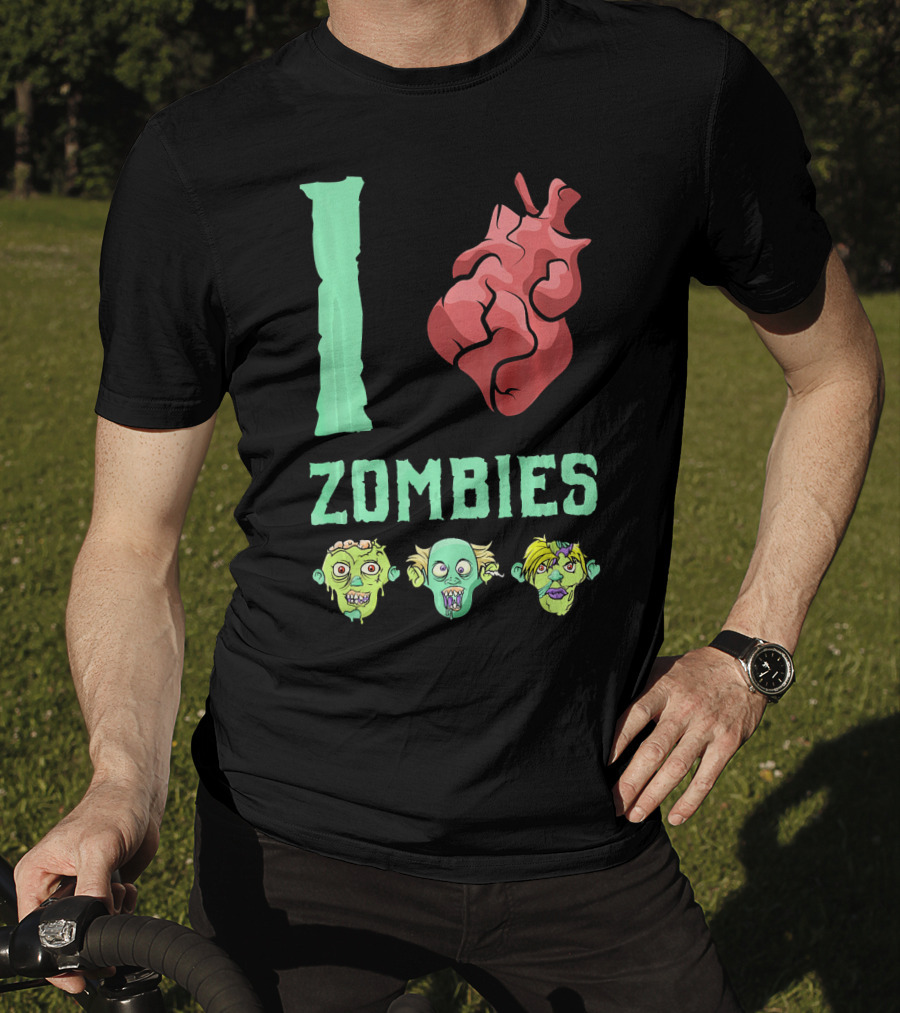 I Love Zombies Heart With Zombie Faces T-Shirt