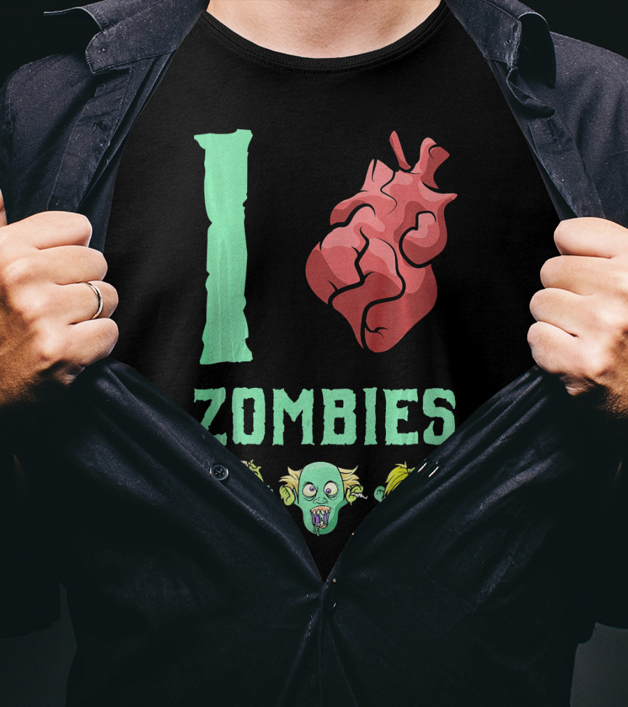 I Love Zombies Heart With Zombie Faces T-Shirt