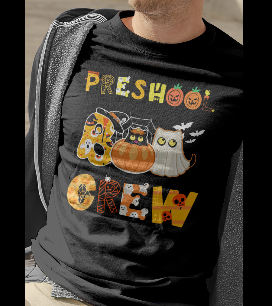 Preschool Halloween Crew Preschool Teacher Ghost Pumpkin Bat T-Shirt