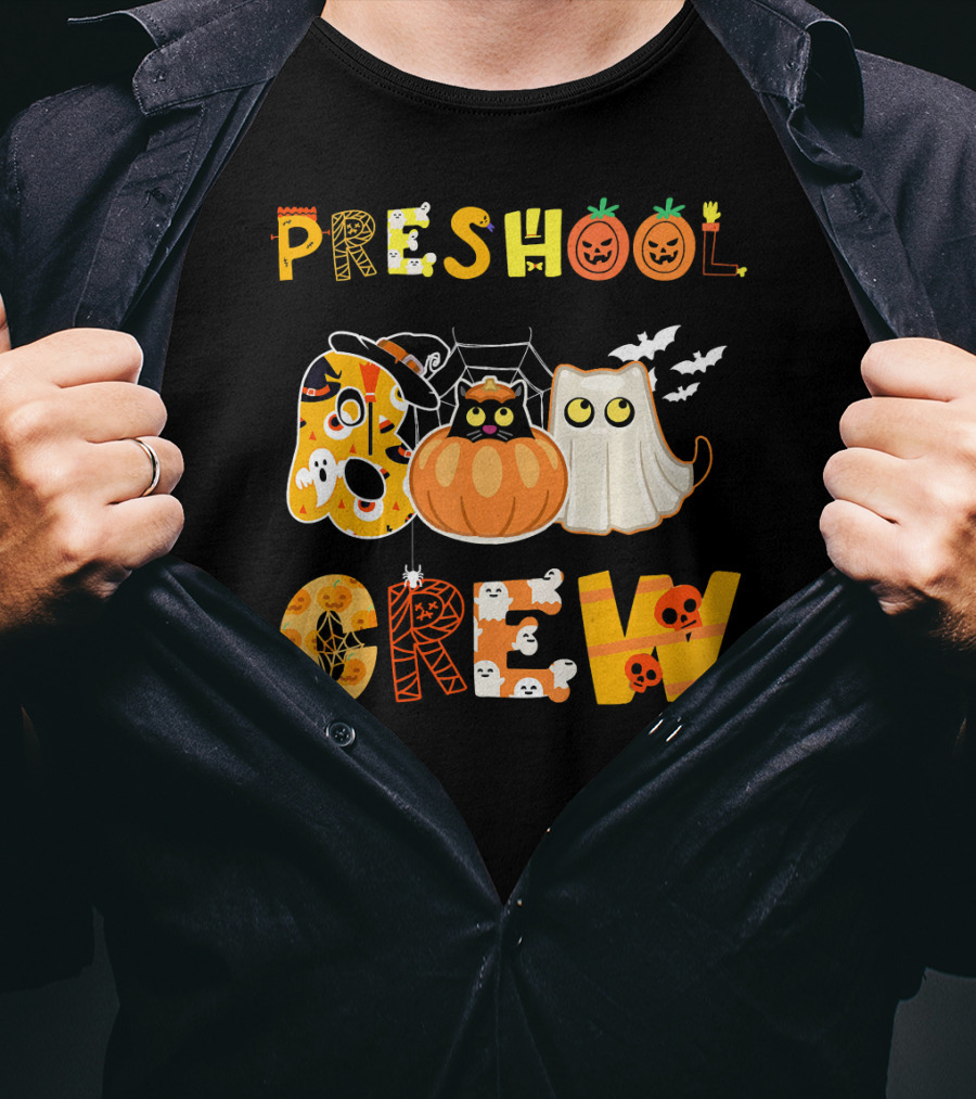 Preschool Halloween Crew Preschool Teacher Ghost Pumpkin Bat T-Shirt