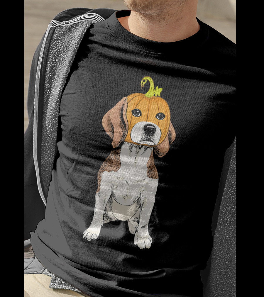 Beagle Wearing Pumpkin Face Funny Halloween Costume T-Shirt
