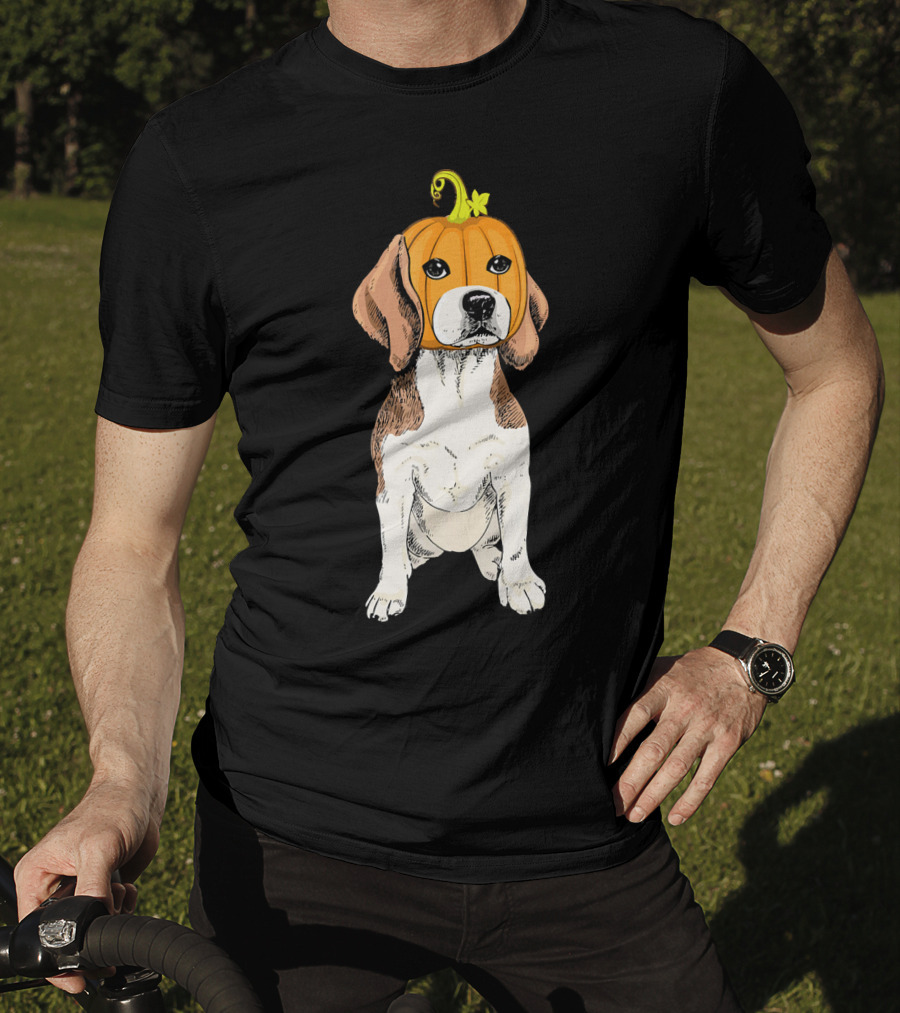 Beagle Wearing Pumpkin Face Funny Halloween Costume T-Shirt
