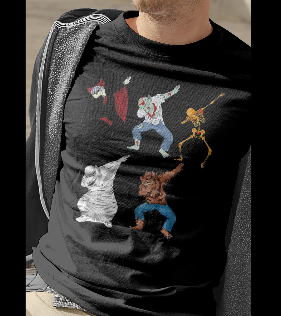 Halloween Monster Mash Dab Dance Party Featuring Vampire Zombie Skeleton Ghost Werewolf T-Shirt