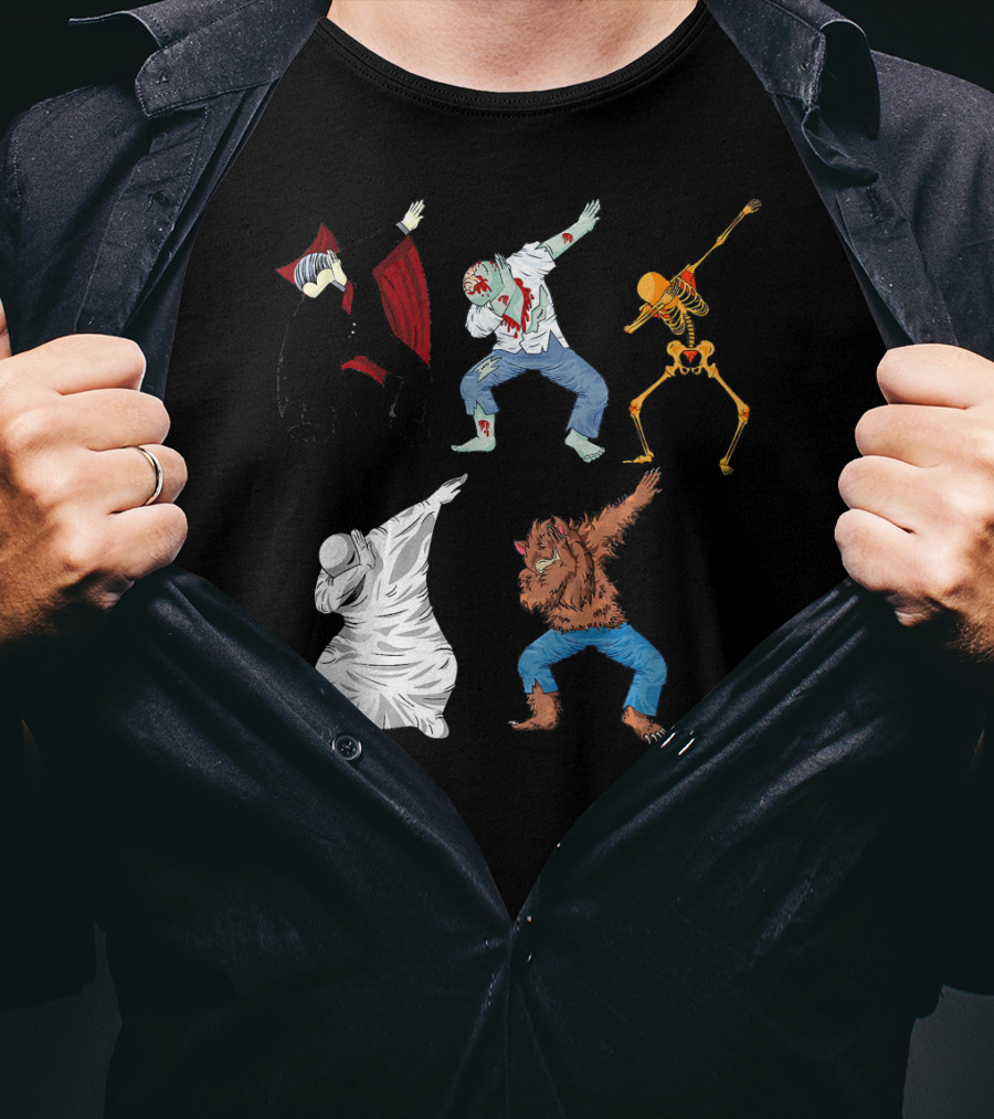 Halloween Monster Mash Dab Dance Party Featuring Vampire Zombie Skeleton Ghost Werewolf T-Shirt
