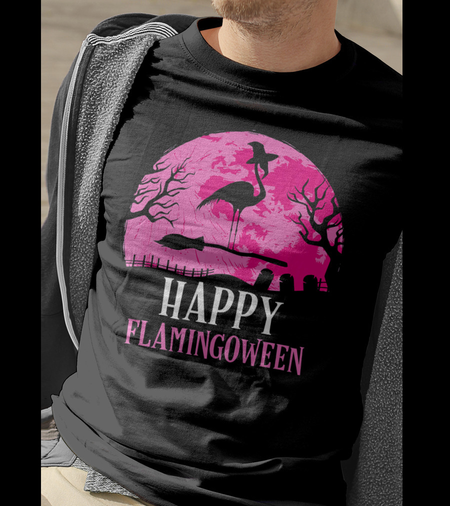 Happy Flamingoween Flamingo Witch T-Shirt
