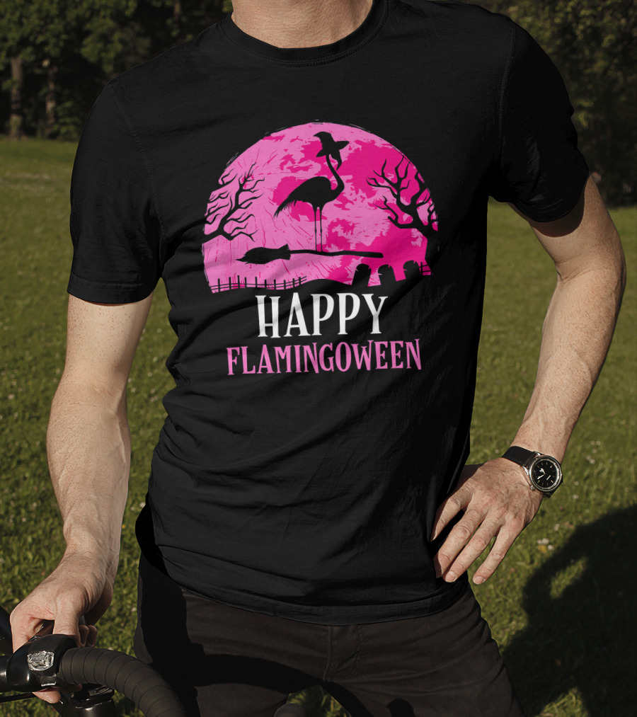Happy Flamingoween Flamingo Witch T-Shirt