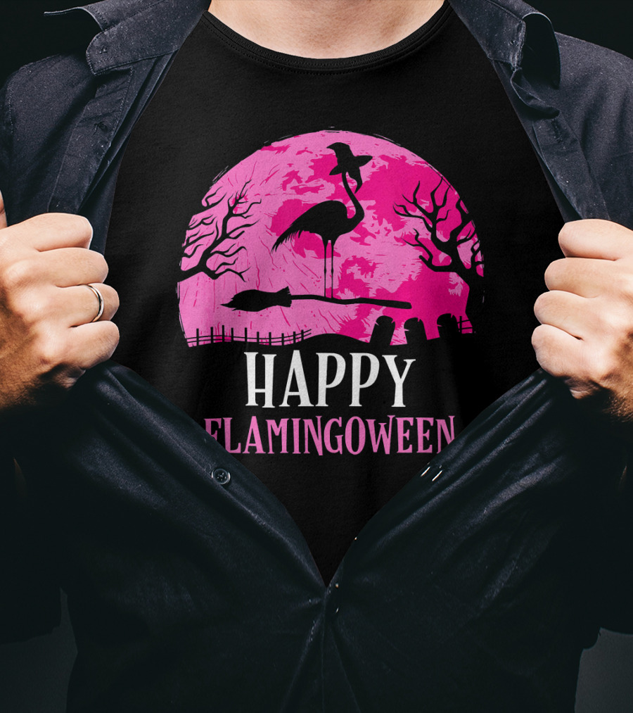 Happy Flamingoween Flamingo Witch T-Shirt