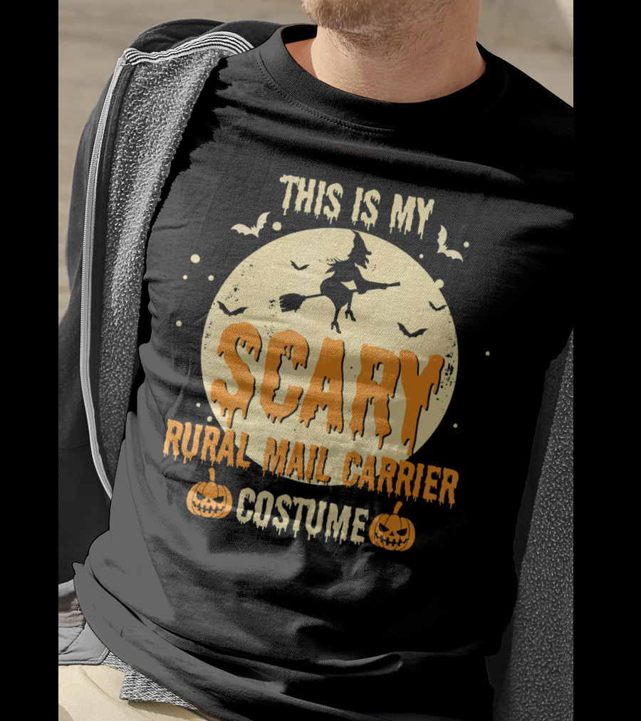 This Is My Scary Rural Mail Carrier Costume Witch Moon Bats Pumpkins T-Shirt