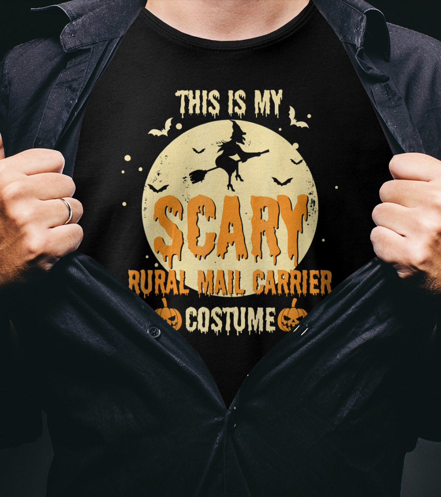 This Is My Scary Rural Mail Carrier Costume Witch Moon Bats Pumpkins T-Shirt