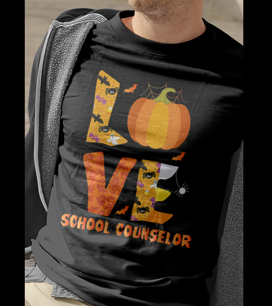 Halloween Love School Counselor Pumpkin Ghost Spider T-Shirt