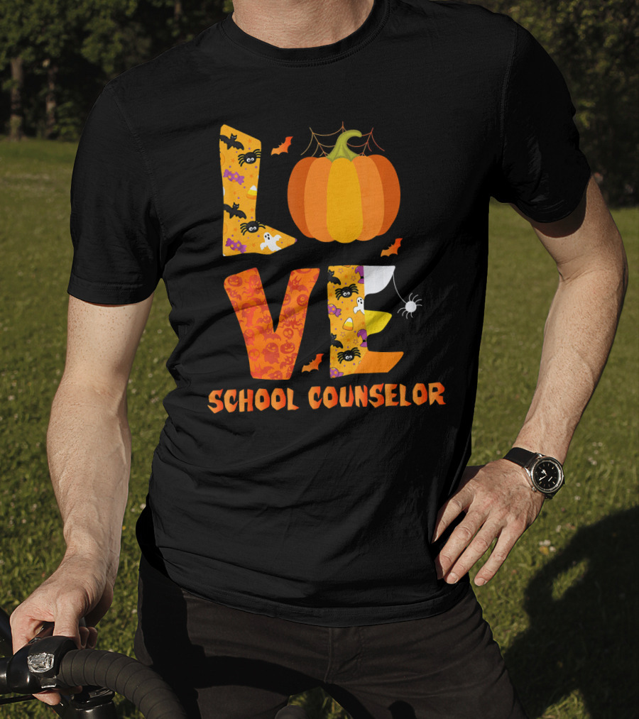 Halloween Love School Counselor Pumpkin Ghost Spider T-Shirt
