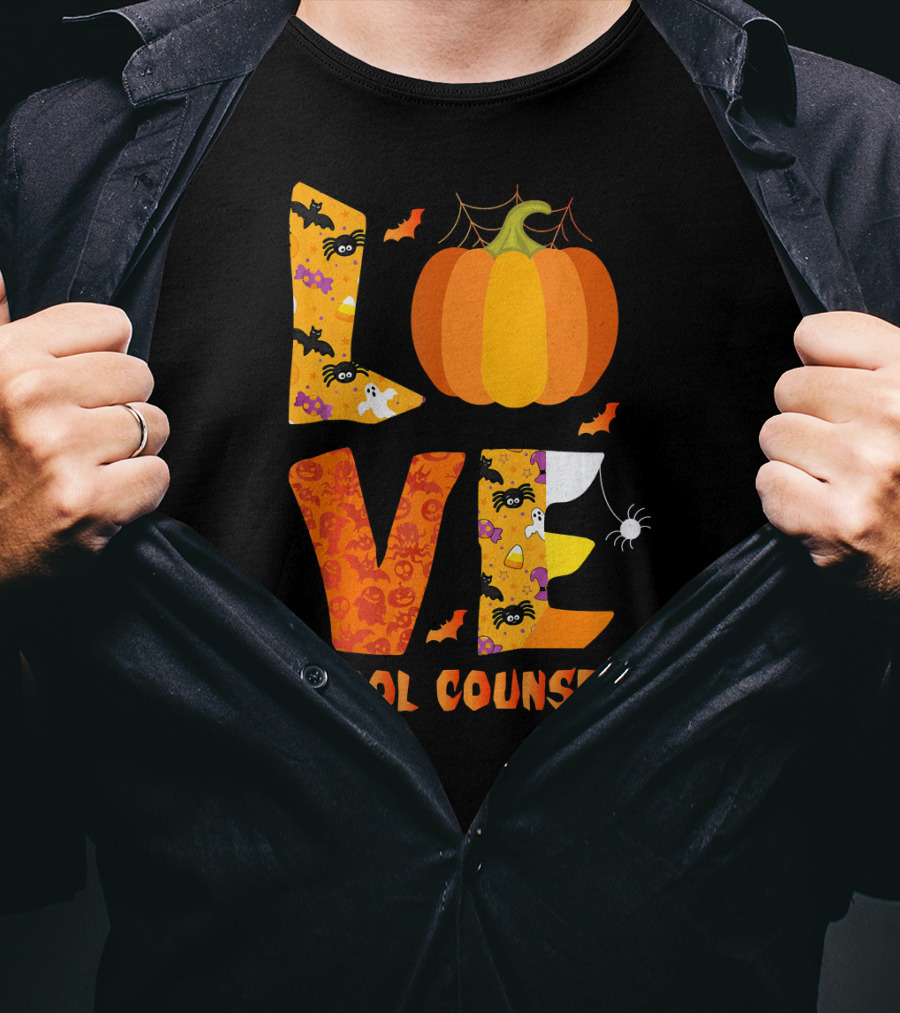 Halloween Love School Counselor Pumpkin Ghost Spider T-Shirt