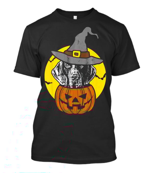 German Shorthaired Pointer Witch Hat Pumpkin Halloween Moon T-Shirt