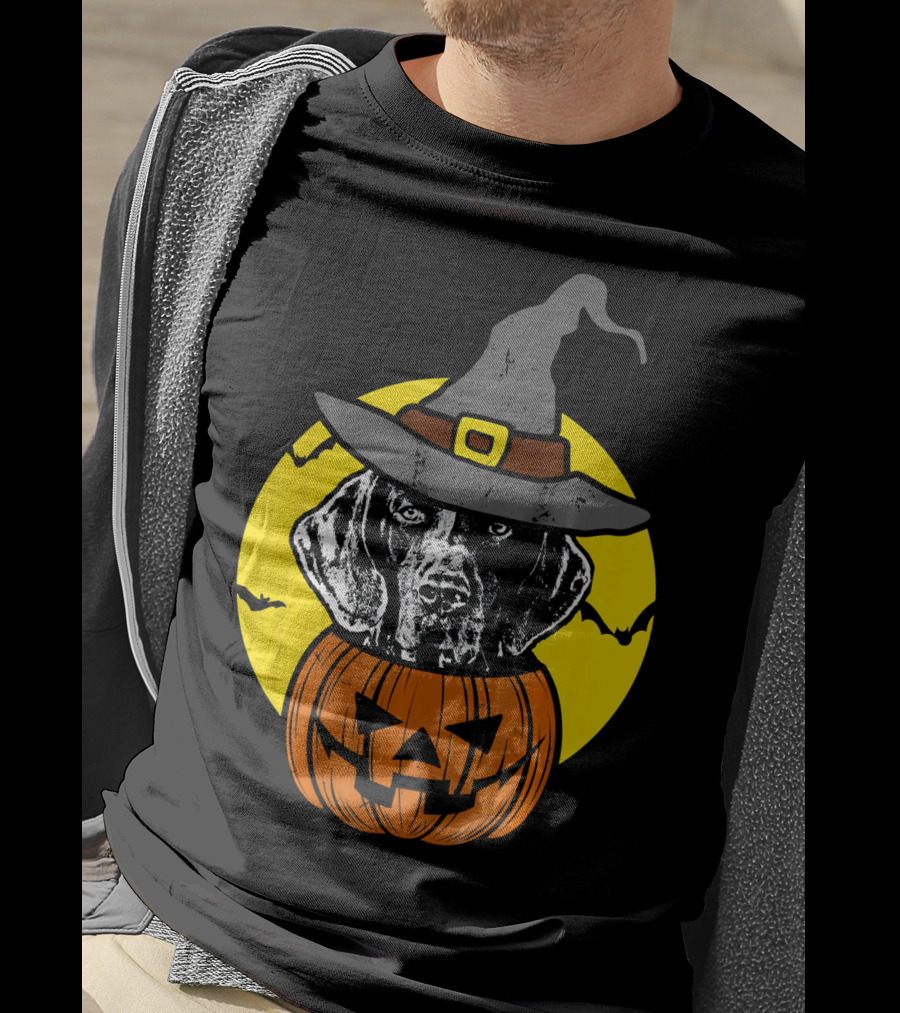 German Shorthaired Pointer Witch Hat Pumpkin Halloween Moon T-Shirt