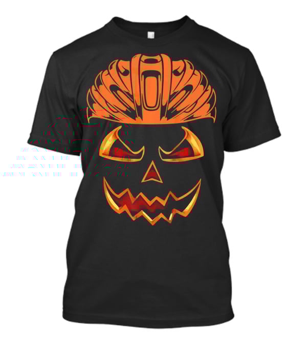 Bicycle Helmet Jack O Lantern Pumpkin Face T-Shirt