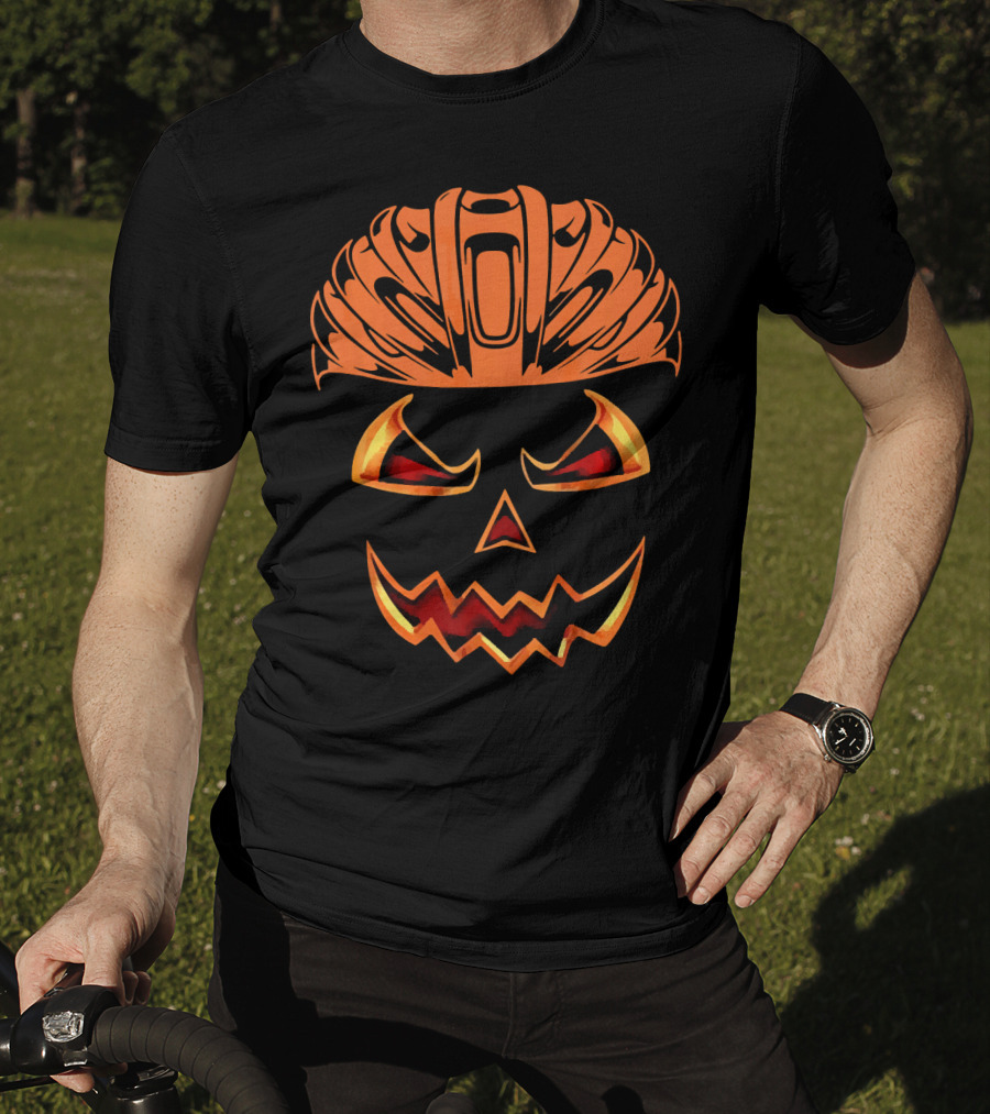 Bicycle Helmet Jack O Lantern Pumpkin Face T-Shirt