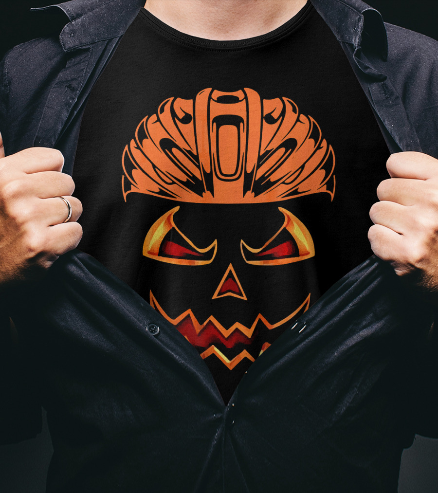 Bicycle Helmet Jack O Lantern Pumpkin Face T-Shirt