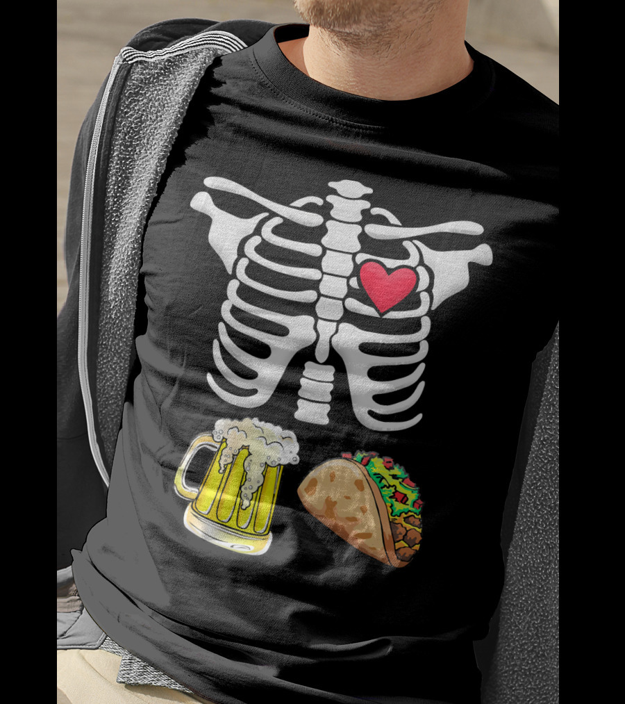Skeleton Ribcage Heart Tacos Beer Pregnancy Novelty T-Shirt
