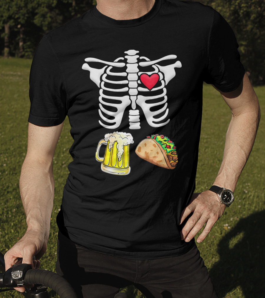 Skeleton Ribcage Heart Tacos Beer Pregnancy Novelty T-Shirt