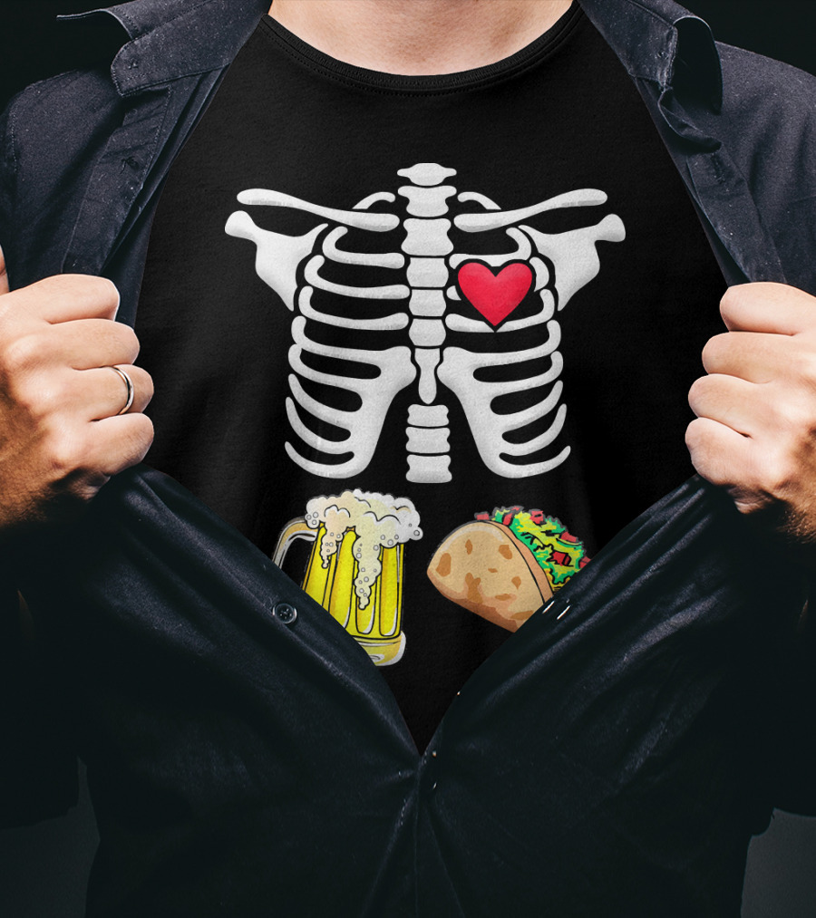 Skeleton Ribcage Heart Tacos Beer Pregnancy Novelty T-Shirt