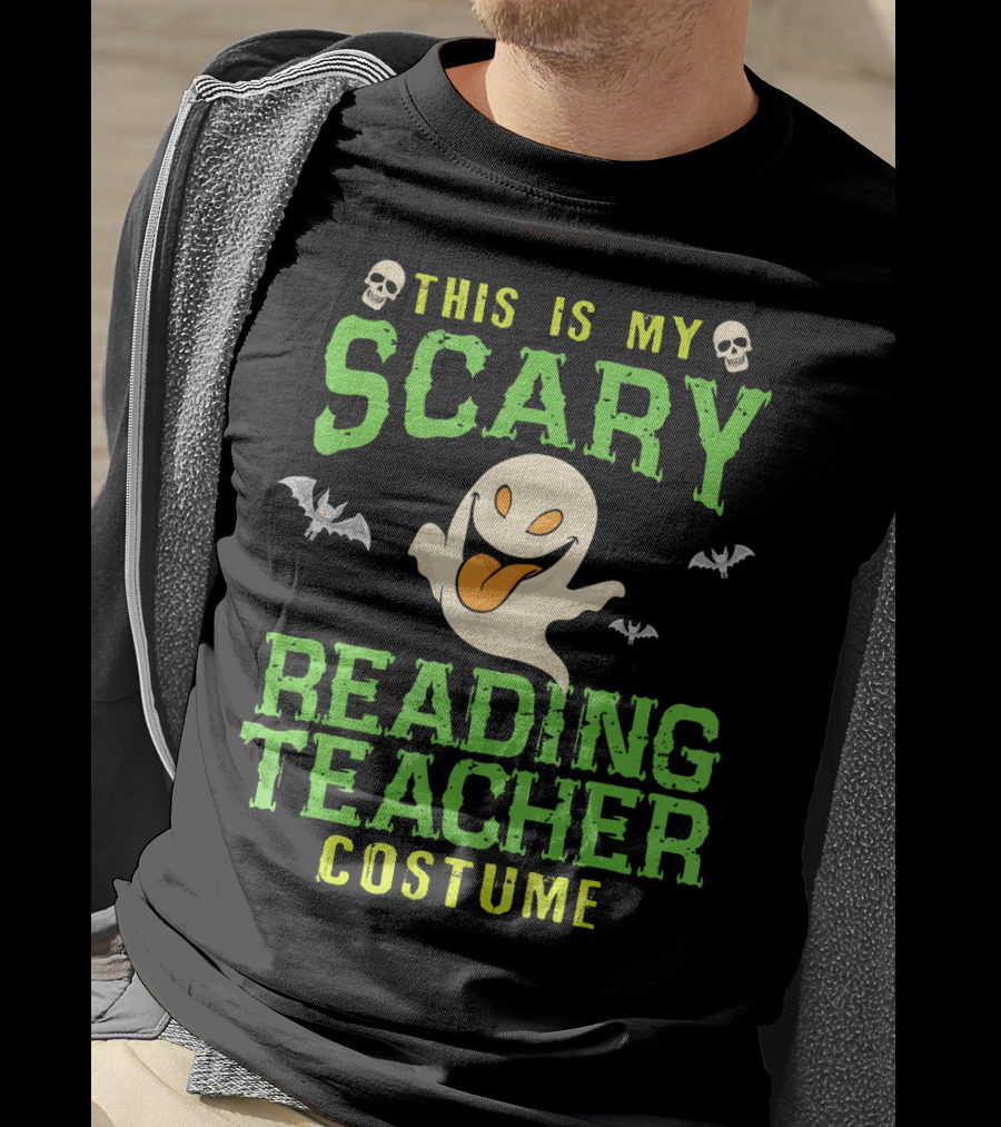 This Is My Scary Reading Teacher Costume Ghost Skulls Bats T-Shirt