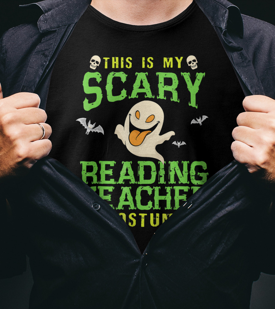 This Is My Scary Reading Teacher Costume Ghost Skulls Bats T-Shirt
