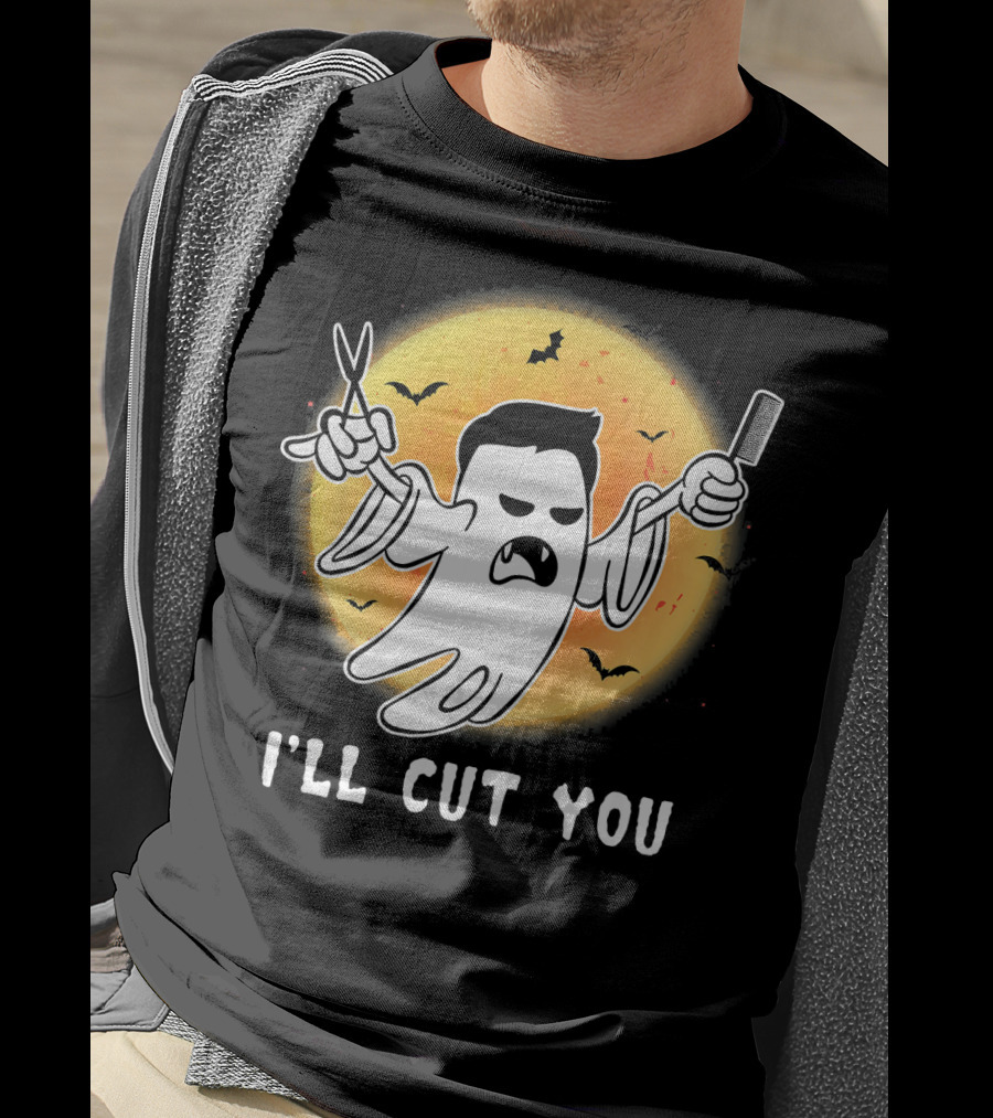 Funny Halloween Boo Ghost I'll Cut You Barber Ghost With Scissors And Comb T-Shirt