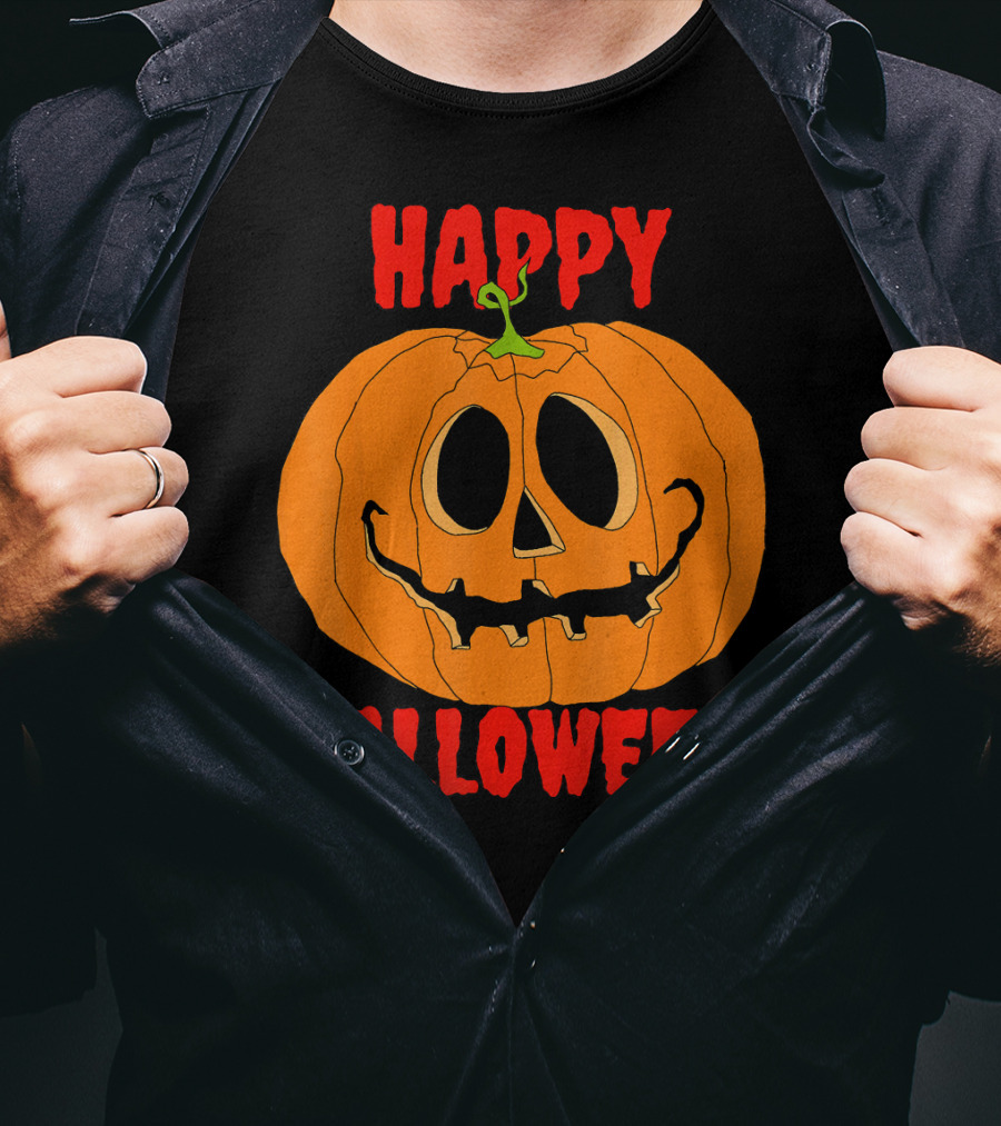 Happy Halloween Big Orange Jack O Lantern Pumpkin T-Shirt