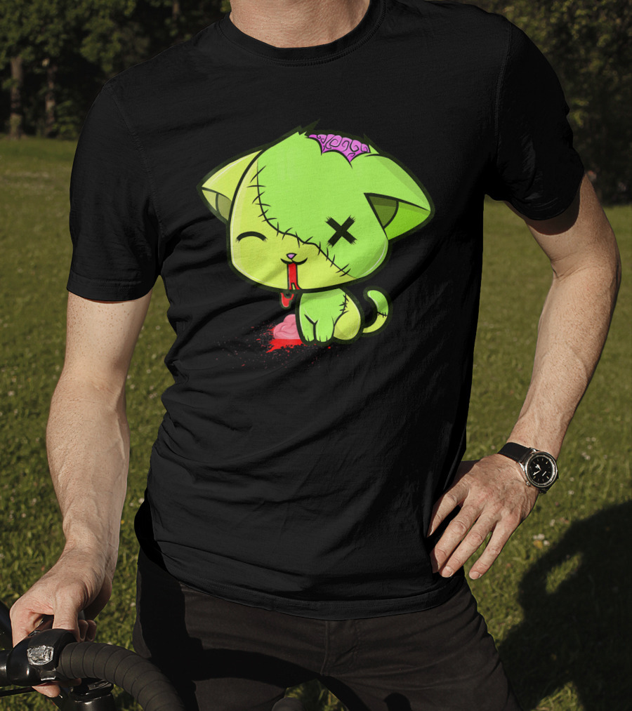 Cute Zombkitty Green Zombie Kitten Neon Brain T-Shirt