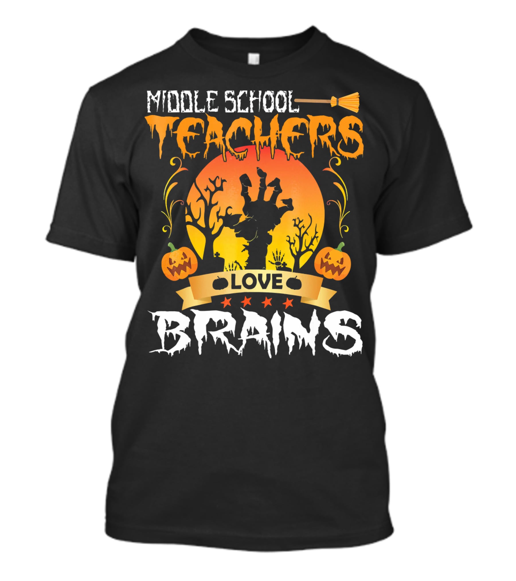Middle School Teachers Love Brains Moon Tomb Pumpkin T-Shirt