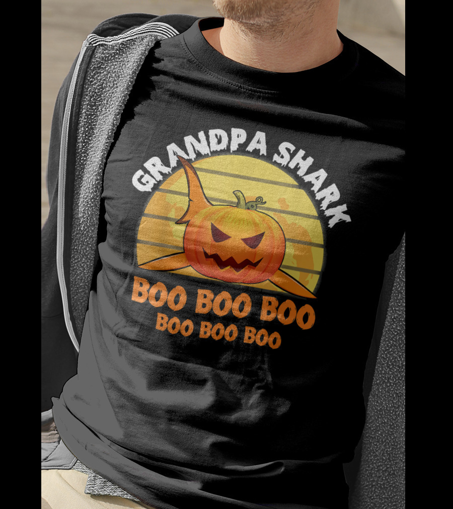 Grandpa Shark Boo Boo Boo Pumpkin Halloween T-Shirt