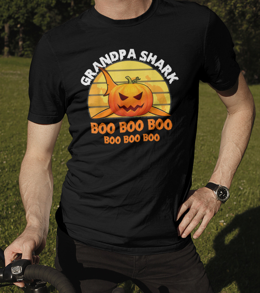 Grandpa Shark Boo Boo Boo Pumpkin Halloween T-Shirt