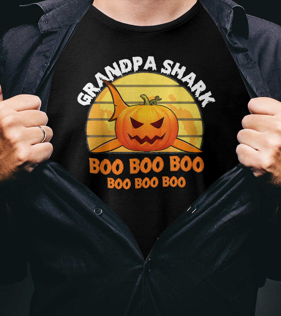 Grandpa Shark Boo Boo Boo Pumpkin Halloween T-Shirt