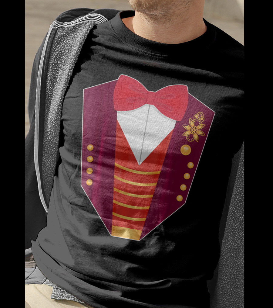 Circus Ringmaster Costume Hall Red Bowtie And Gold Button T-Shirt