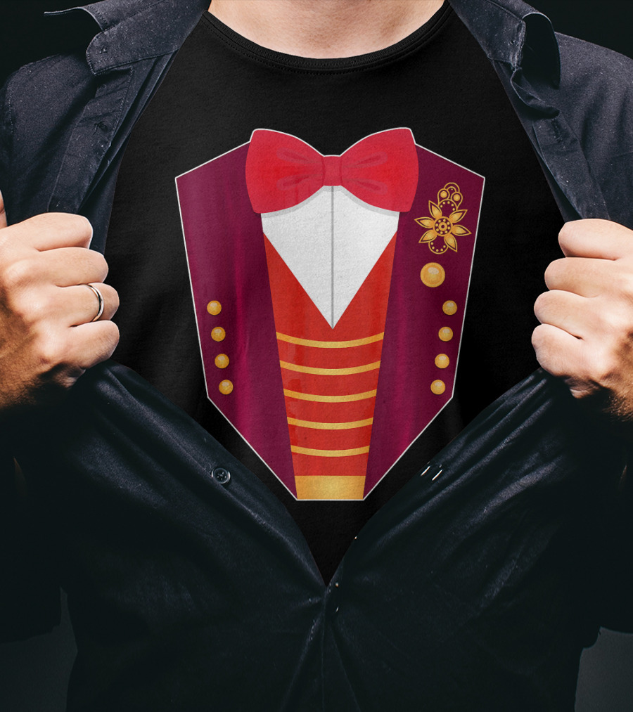 Circus Ringmaster Costume Hall Red Bowtie And Gold Button T-Shirt